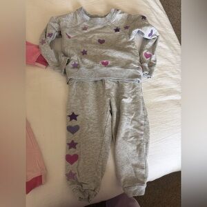 Splendid Kids Gray Sweatshirt & Jogger Set with Purple Hearts & Stars